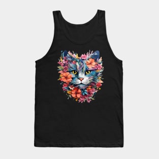 Flowery Cat Cute Gifts For Cats & Flower Lover Tank Top